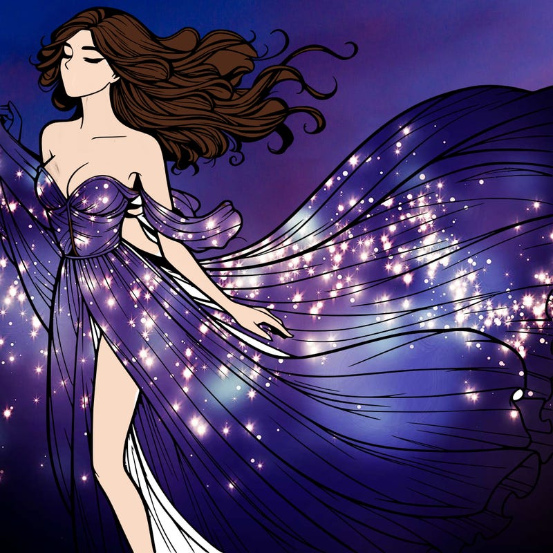 realistic woman in dress flowing the the wind