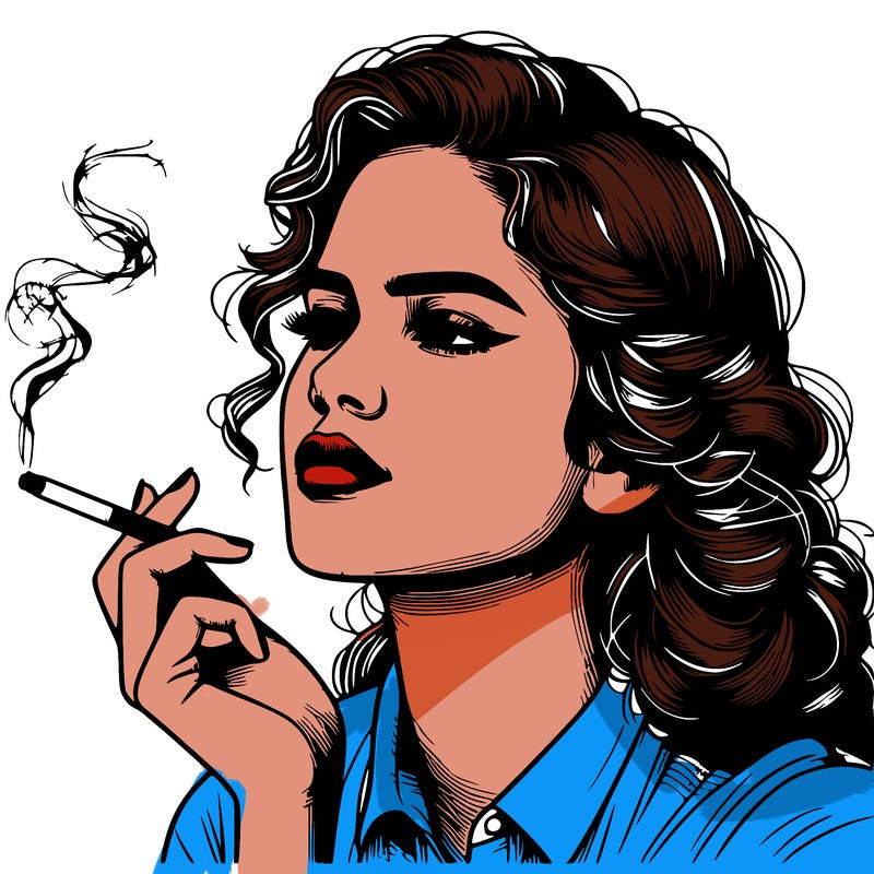 realistic beautiful lady smoking