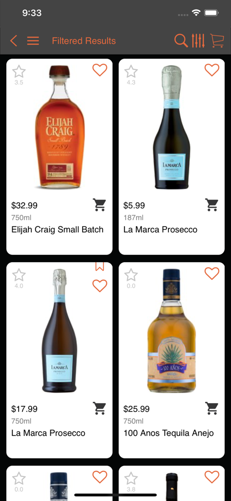 BWS BEVERAGE - Catalog of wines and spirits in the BWS BEVERAGE mobile app including bourbon, prosecco, and tequila
