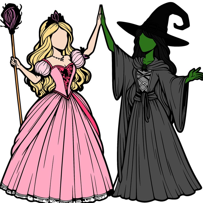 detailed realistic split of a princess and a witch