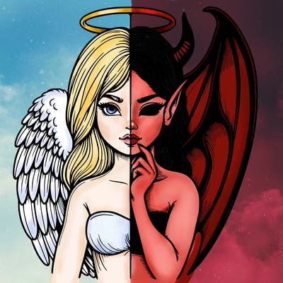 realistic angel half demon