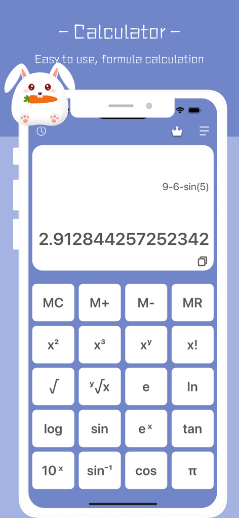 Calculator History - - 결과와 수학 함수 공식을 보여주는 계산기 기록 앱의 과학 계산기 인터페이스.