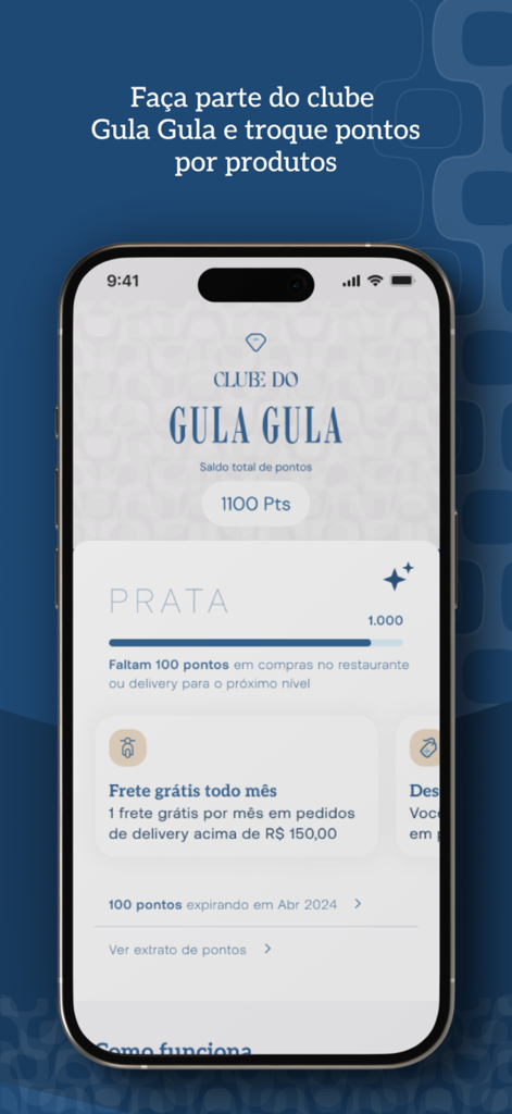 Gula Gula App - iPhone mockup showing the Gula Gula loyalty club interface with point balance and silver tier rewards