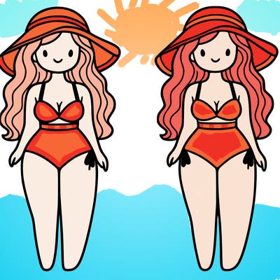 women in a two piece bathing suit