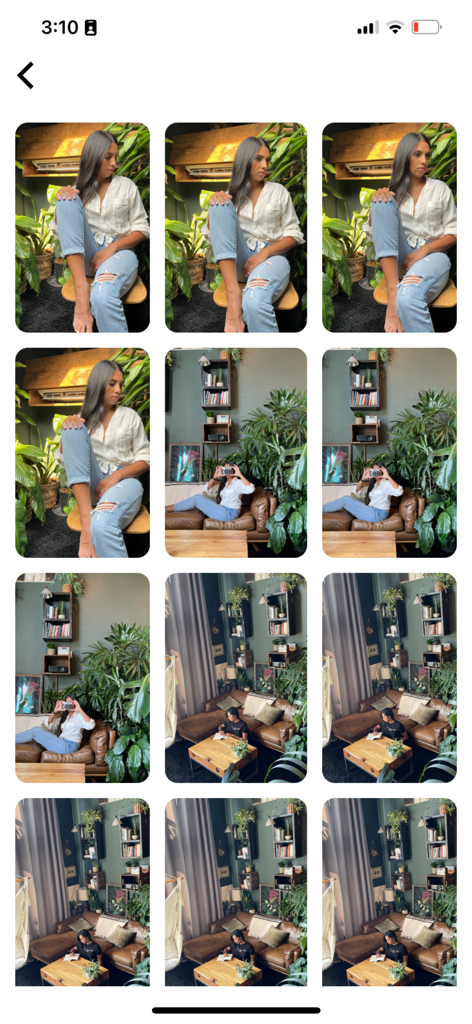 dittoed - Uma visualização em grade da galeria de fotos do aplicativo dittoed mostrando várias fotos de retratos para recriação de poses