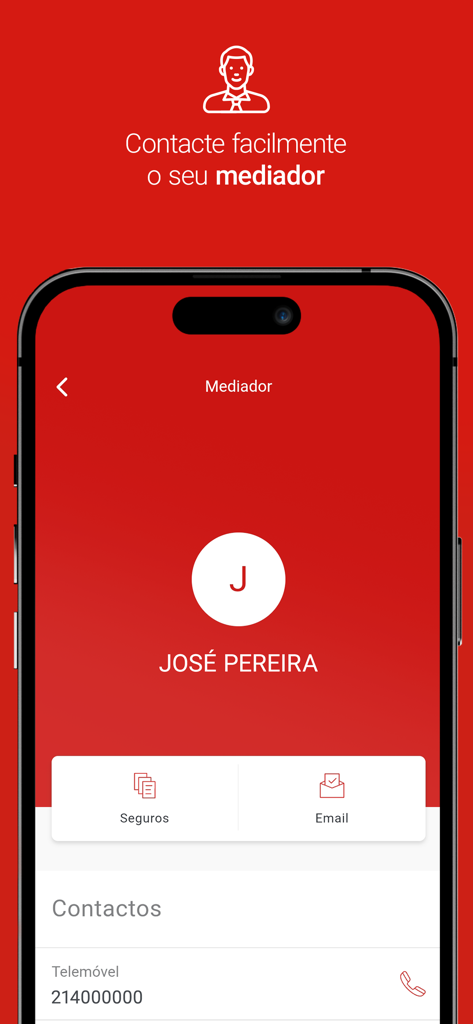 Insurance mediator contact details screen in the Generali Tranquilidade app