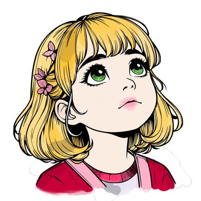 realistic girl looking up