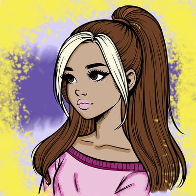 realistic girl with a high ponytail