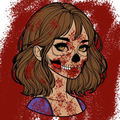 realistic girl with skull