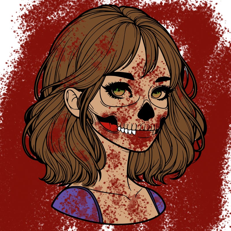 realistic girl with skull