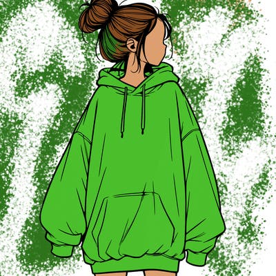 realistic girl with a oversized sweatshirt on and a bun