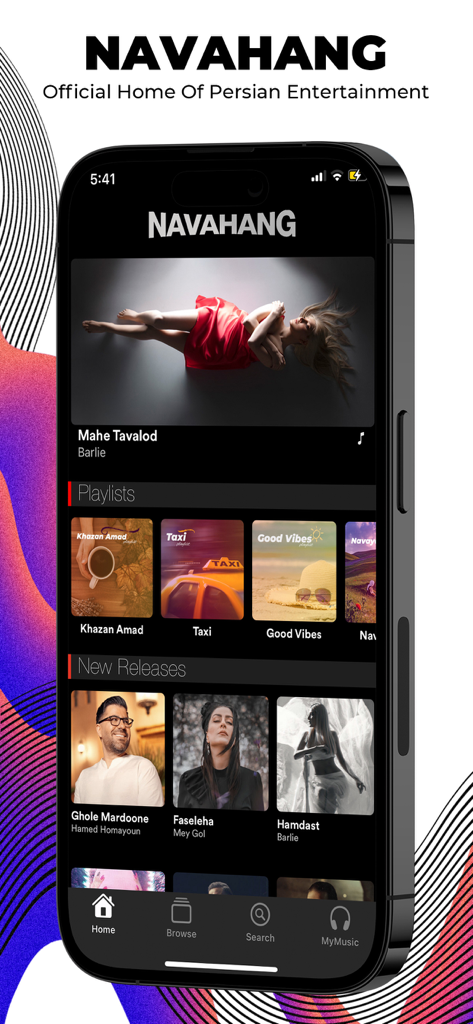 Navahang - Navahang app home screen showing Persian music playlists and new releases