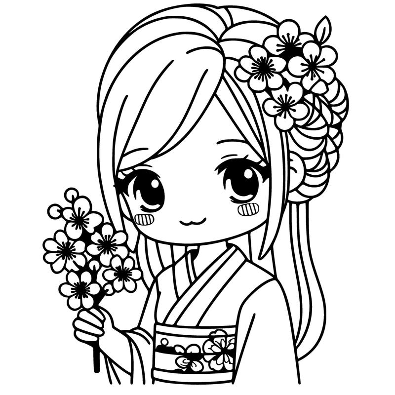 japanese girl very detailed and has a cherry blossom in her hand