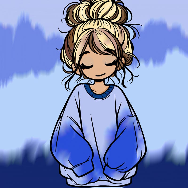 girl with baggy sweatshirt and messy bun