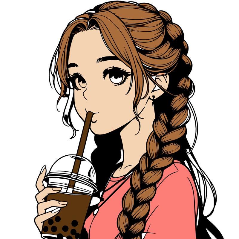 realistic girl with braided hair drinking boba