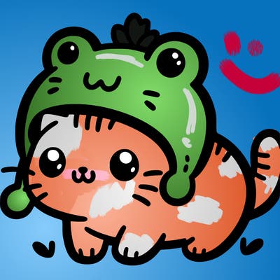 cute cat with frog hat