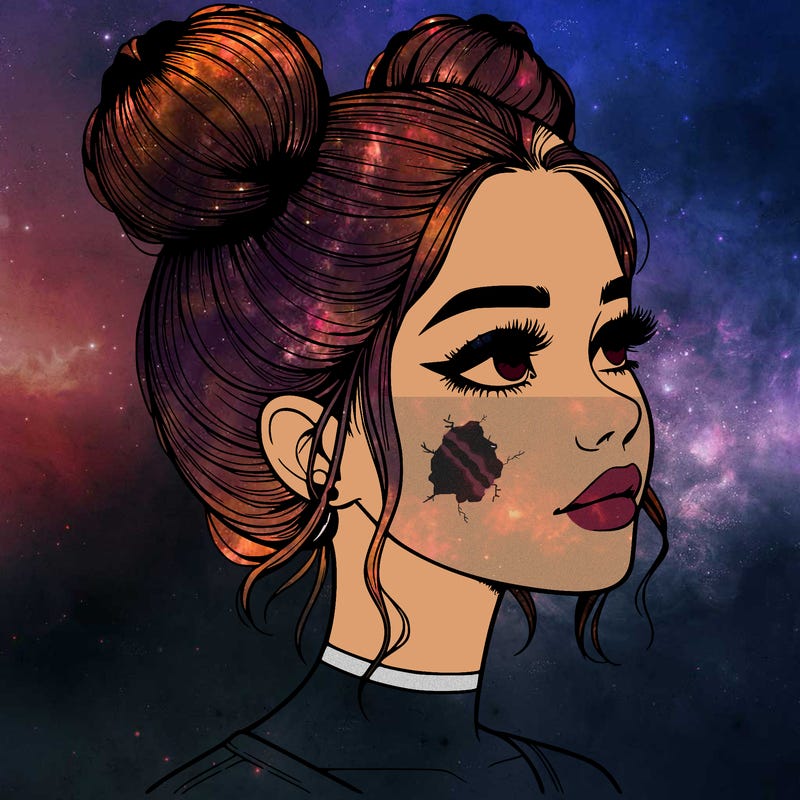 realistic girl with buns on the top of her head