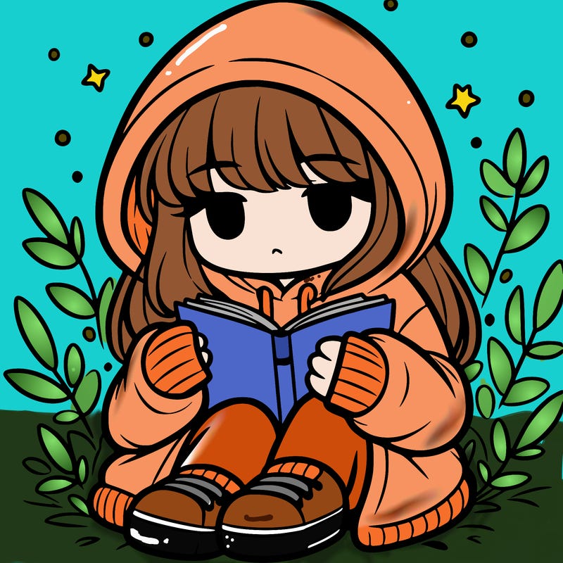 girl in oversized hoodie reading a book