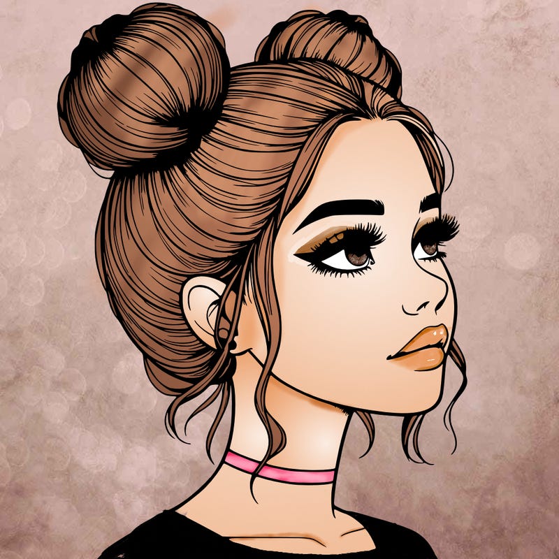 realistic girl with buns on the top of her head
