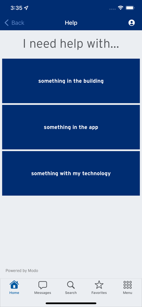 Citi Workplace app help screen showing support options for building issues, app support, and technology assistance