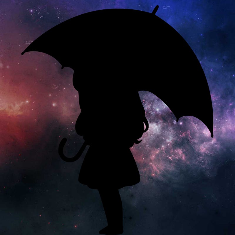 lonely girl holding black umbrella