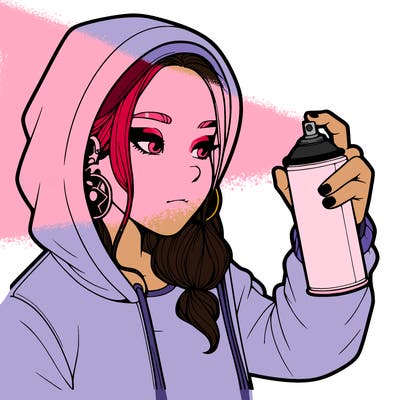 a realistic girl, spray painting