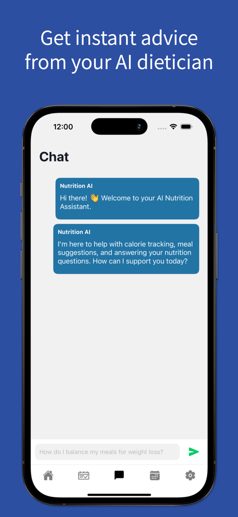 A chat interface within the Tied app featuring an AI nutrition assistant providing instant dietary advice