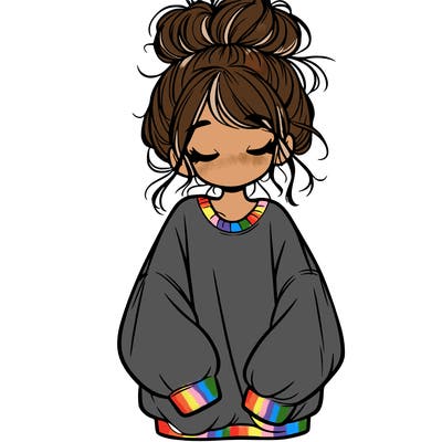 girl with baggy sweatshirt and messy bun