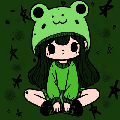 a girl wearing a frog hat and some frog socks