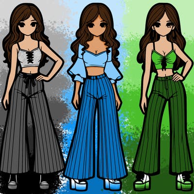 girls with flare pants and crop tops realistic