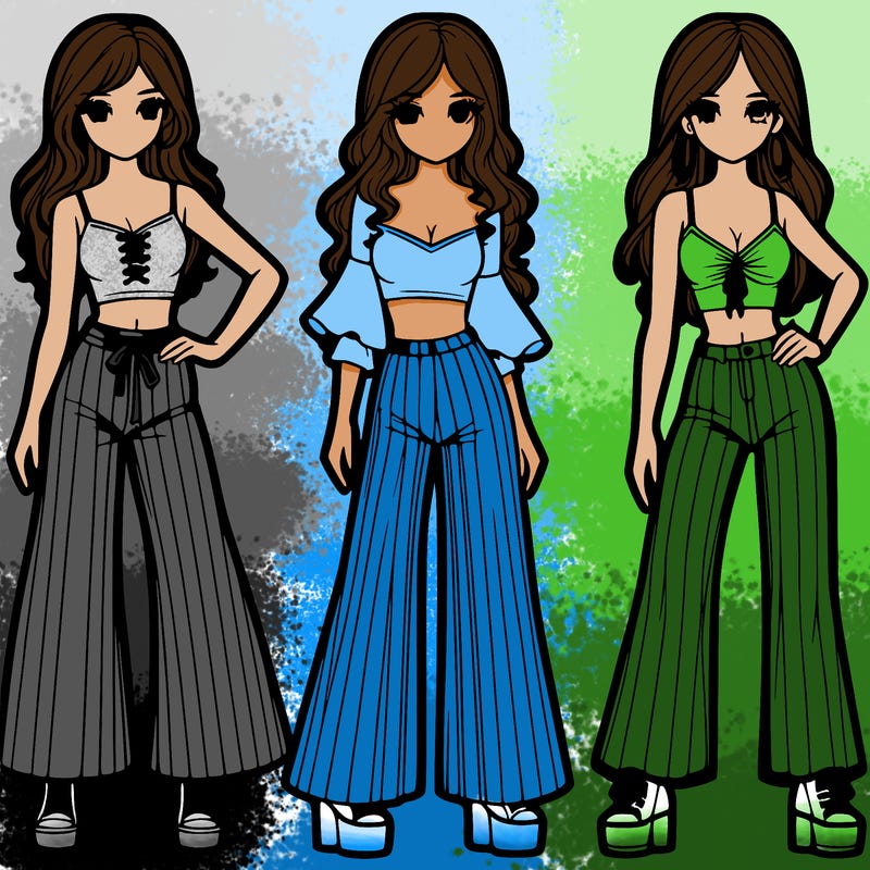 girls with flare pants and crop tops realistic