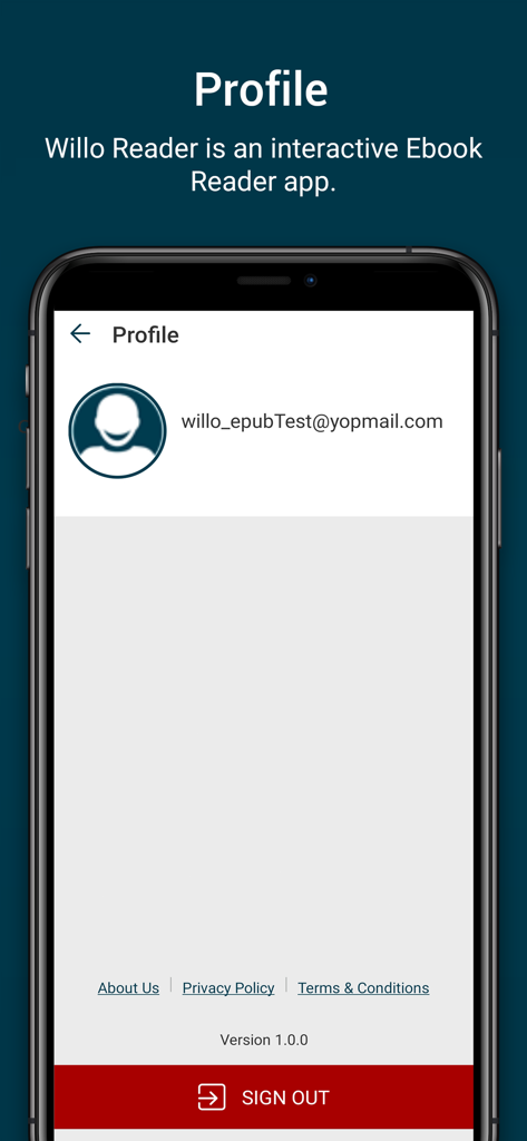 Willo Labs Mobile Reader - Willo Reader app user profile and account settings page