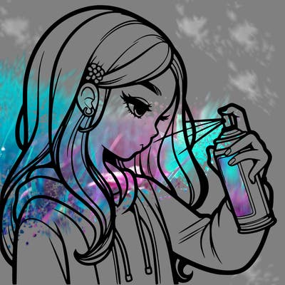 a realistic girl spray painting