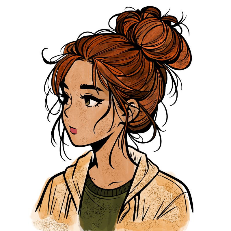 realistic teenage girl with a messy bun