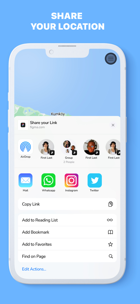 Ein Screenshot, der die Funktion zum Teilen des Standorts über einen Link in der Phone Location Tracker-App zeigt.
