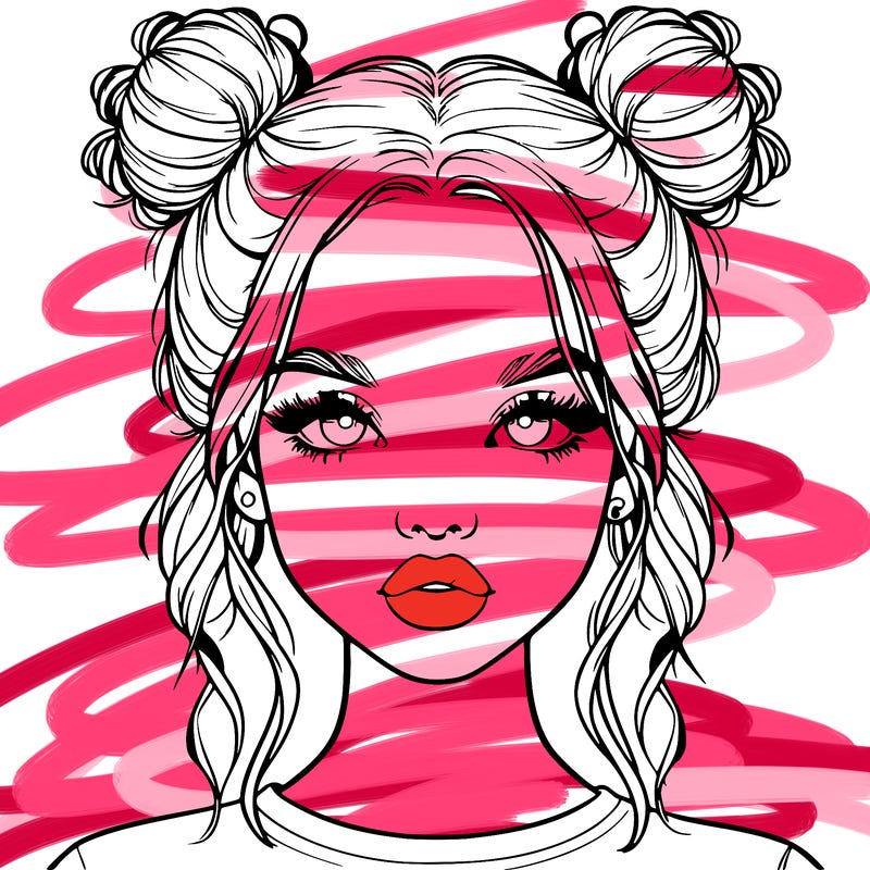 realistic girl with two buns in hair and lips