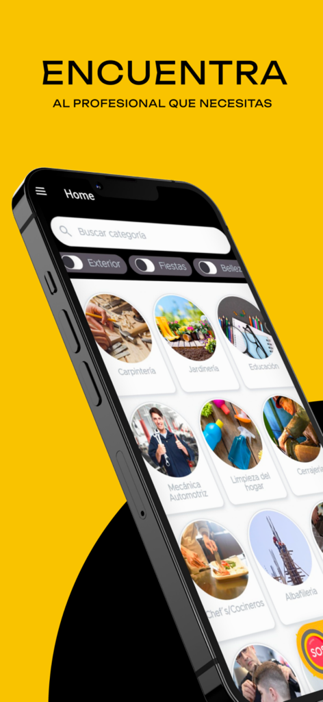 I-ya - The I-ya app home screen showing service categories for hiring professionals