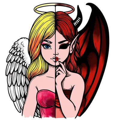 realistic angel half demon