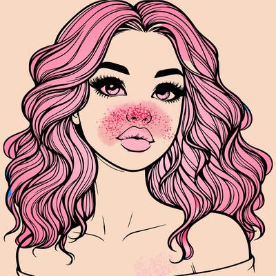 realistic girl with wavy hair and lips