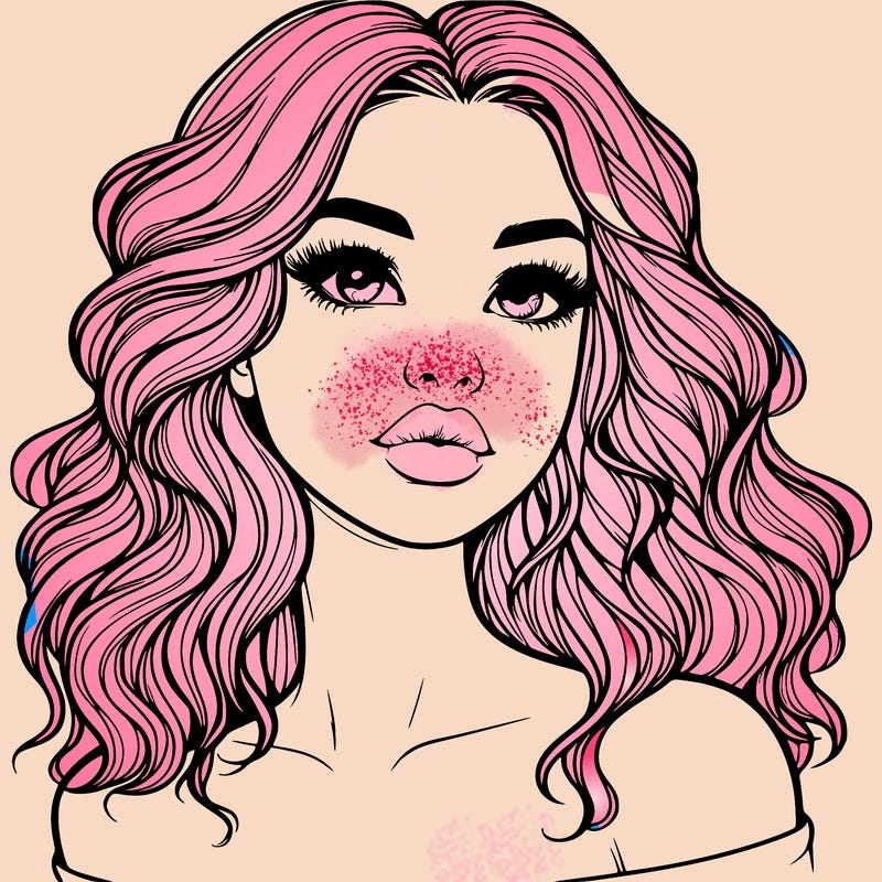 realistic girl with wavy hair and lips