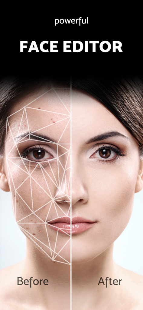 Pixl: Face & Red Eye Corrector - Before and after comparison of face retouching and skin smoothing results