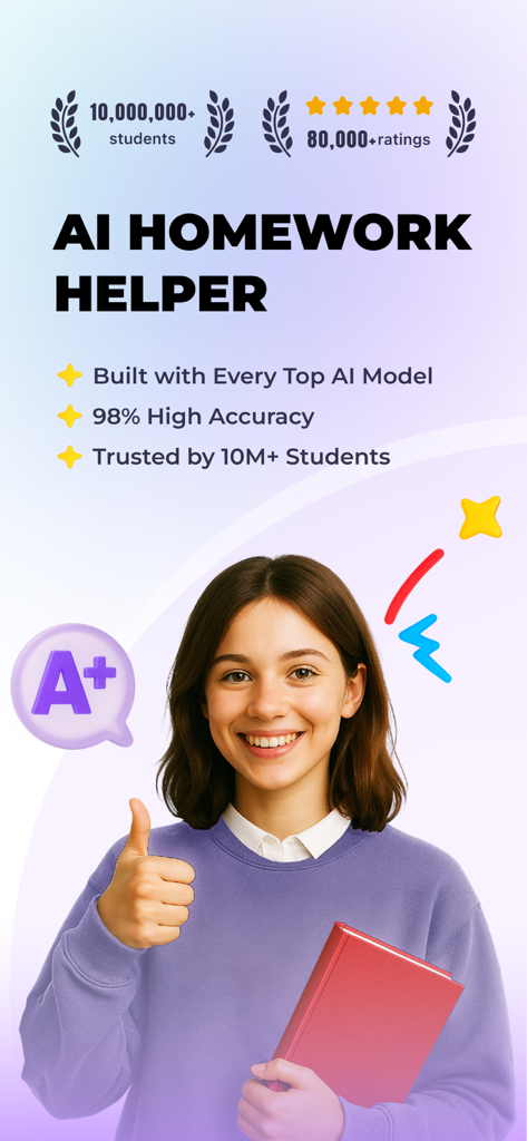 StudyX: AI Homework Helper - Introductory screen of StudyX AI Homework Helper featuring a happy student and high accuracy ratings