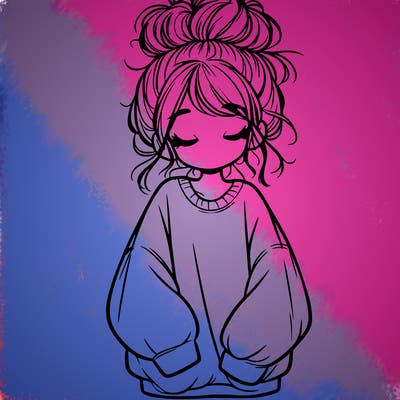 girl with baggy sweatshirt and messy bun