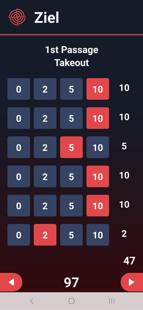 Ziel App - Digital scoring interface of the Ziel app for tracking Eisstocksport match results showing point grids and totals.