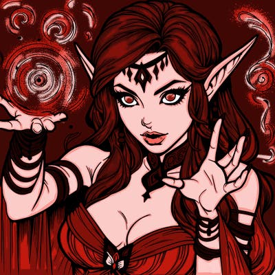 realistic scary beautiful elf sorceress casting spell