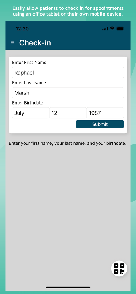 eClipboard 24 - Digital patient check-in screen for the eClipboard 24 dental app