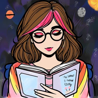 girl reading with glasses realistic