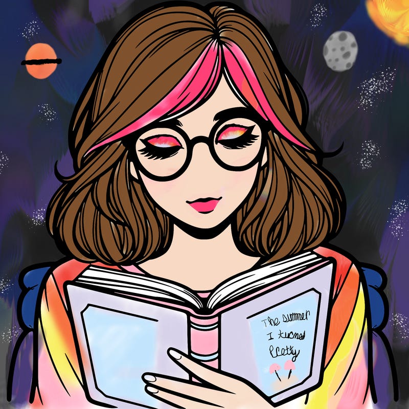girl reading with glasses realistic
