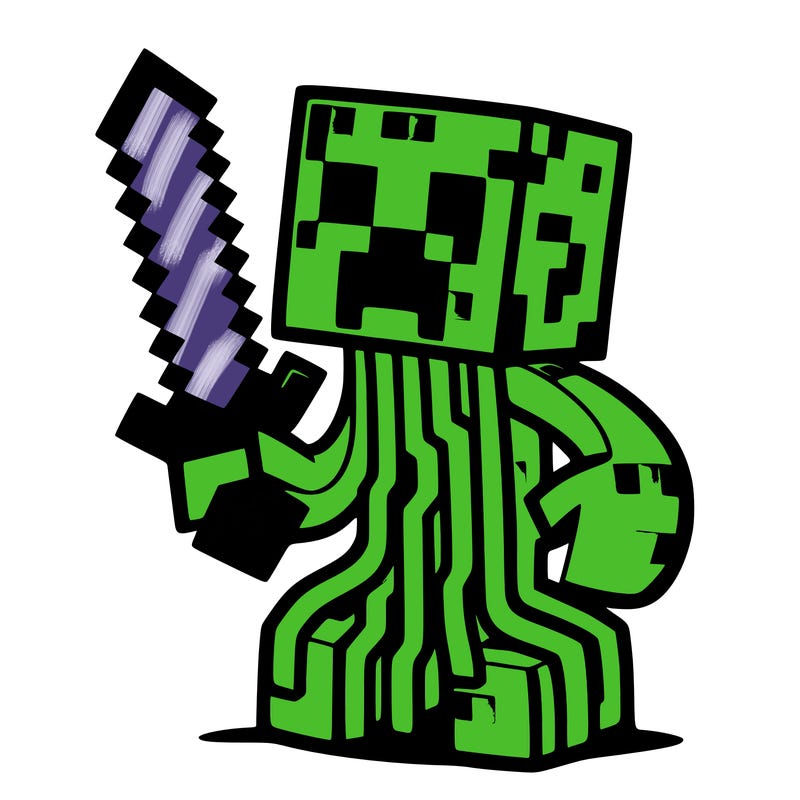 minecraft creeper holding netherrite sword