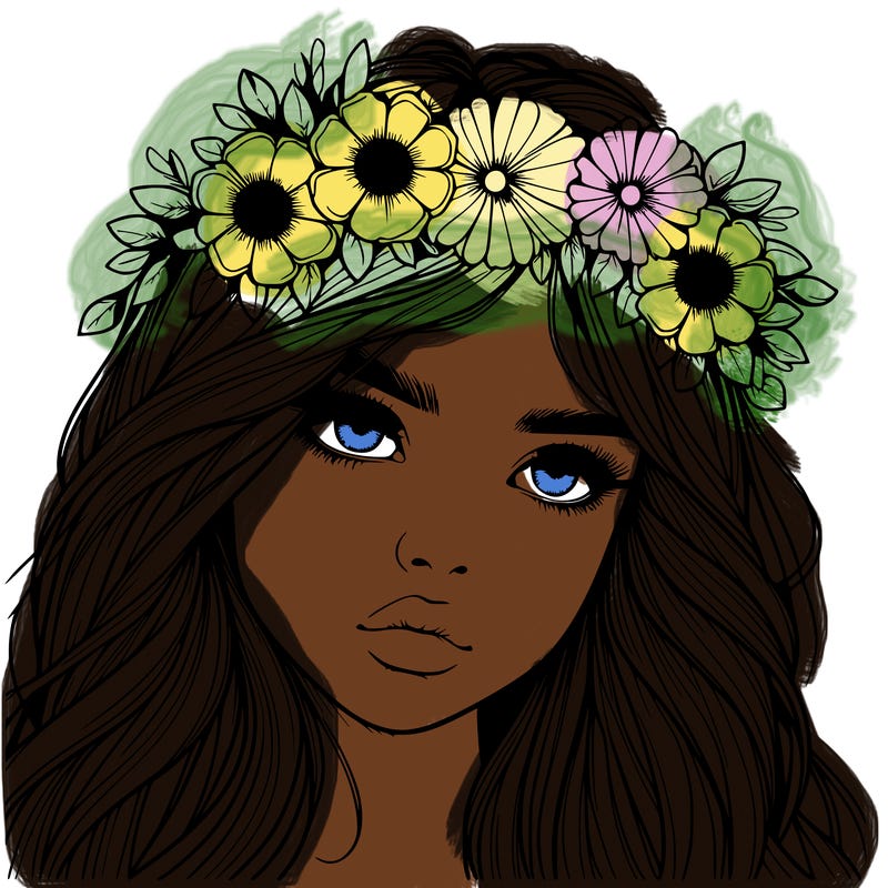 realistic girl with flowers crown